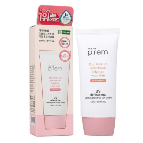 солнцезащитный крем с тонирующим эффектом SPF 50 MAKE P REM UV Defense Me Calming Tone Up Sun Cream, 50ml