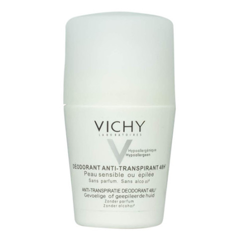 Шариковый дезодорант-антиперспирант Vichy Déodorant anti-transpirant Peau sensible 48 H Roll-on (белый)