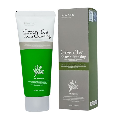 Пенка для жирной кожи лица с экстрактом зелёного чая 3W Clinic Green Tea Foam Cleansing, 100ml